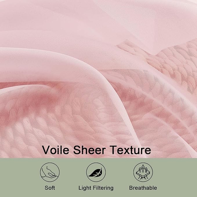 OWENIE Blush Sheer Curtains 72 Inches Long 2 Panels Set, Transparent Voile Sheer Curtain for Living Room Bedroom Window Sliding Glass Door Treatment, 59 x 72 Inch, Blush