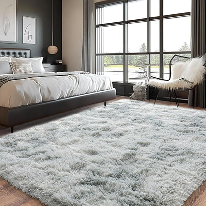 Pionblank Large Rug for Living Room 6x9 Feet, Modern Soft Shag Area Rug, Plush Fuzzy Carpet for Bedroom Girls Boys Room Home Nursery Teens Dorm Decor, Tie Dye Grey