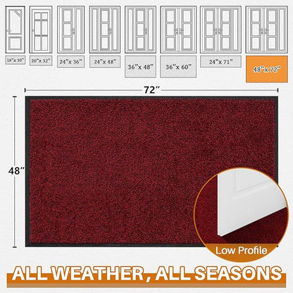 Mibao Front Door Mat, Dirt Trapper Welcome Mat for Outdoor Indoor, Non-Slip Waterproof Doormat, Durable Machine Washable Low Profile Entry Rug for Back Door Outside Patio Porch, 72" x 48", Red