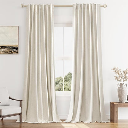 Guken 100% Blackout Linen Curtains 94 Inch Length 2 Panels Set for Living Room Bedroom Back Tab/Rod Pocket Thermal Insulated Black Out Drapes Room Darkening Window Curtains 94 Inches Long