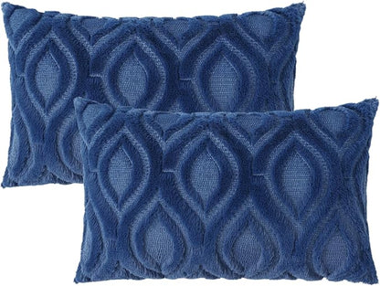 decorUhome Throw Pillow Covers 12x20 Inch Set of 2, Soft Plush Faux Wool Dark Blue Solid Couch Pillow Covers, Accent Farmhouse Neutral Rectangle Pillow Cases for Sofa Bed Living Room