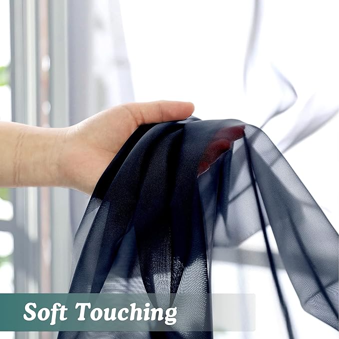 Chyhomenyc Sheer Curtains 63 Inch Length Set of 2, Rod Pocket Voile Drapes for Living Room, Bedroom, Window Treatments Semi Sheer Curtain Panels for Yard, Patio, Villa, Parlor, 42Wx 63L, Navy Blue