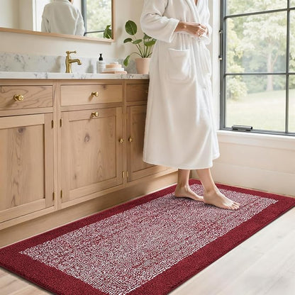 70x24 Long Bathroom Rugs Washable Non Slip, Red Bath Mat for Bathroom Floor Tub, Soft Absorbent Quick Dry Mats for Shower, Bathtub,Home Decor