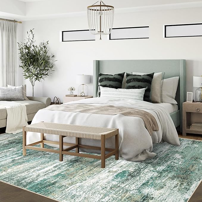 XLUEZ 6x9 Area Rugs for Living Room, Washable Modern Abstract Large Area Rug Neutral Soft Non Slip Kids Rug Stain Resistant Indoor Carpet for Bedroom Nursery Dining Room Playroom(Green, 6'x9')