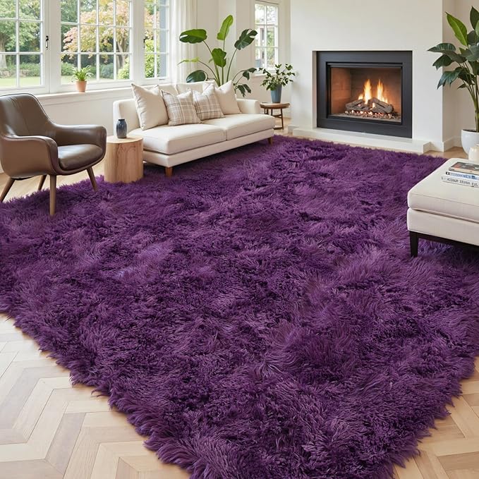 Area Rugs 10x14 Living Room, Shaggy Carpet Soft Plush Furry Bedside Rug Large Area Rugs for Bedroom Kids Girls Boys Home Decor Anti Slip(10 x 14, Grape Purple)