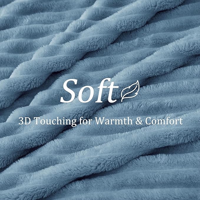 BEDELITE Full Size Blanket for Bed, 300GSM Soft & Warm Fleece Light Blue Blanket, Decorative and Giftable Striped Blankets for Women, Men, 84"x90"