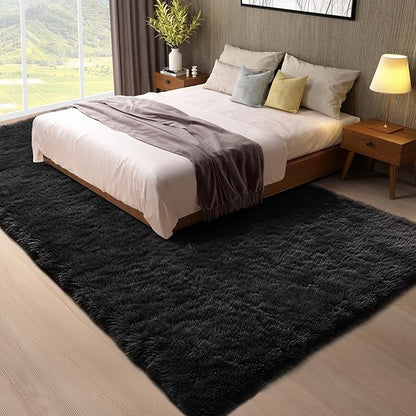 Ophanie 7x9 Black Rugs for Living Room, LargeFluffy Shag Fuzzy Plush Soft Living Room Area Rugs, Floor Shaggy Carpets for Bedroom, Carpet for Kids Boys Girls Dorm Nursery Home Decor Aesthetic