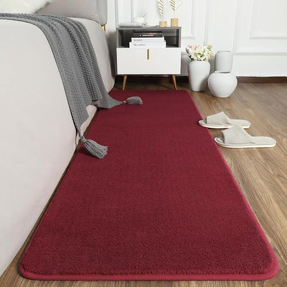 AROGAN Shag Runner Rug for Hallways, 2x6 Feet Washable Rugs with Memory Foam for Bedroom, Entryway Indoor Fluffy Throw Rug for Bedside Living Room Kids Girls Nursery Dorm Room Decor, Wine Red