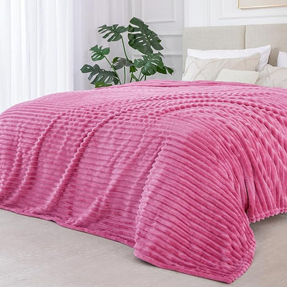 BEDELITE Fleece Blanket Queen Size – 3D Ribbed Jacquard Soft and Warm Decorative Fuzzy Blankets – Cozy, Fluffy, Plush Lightweight Throw Blankets for Couch, Bed, Sofa(Hot Pink, 90x90 inches)
