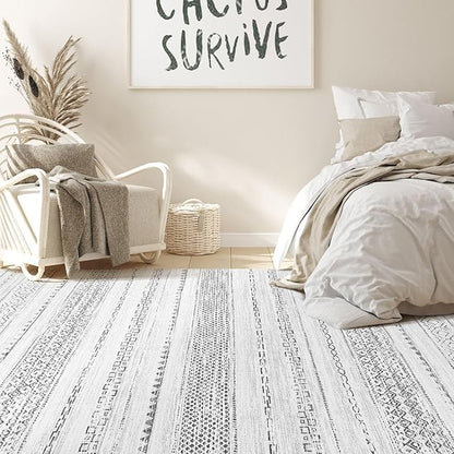 Nakagishi Area Rugs 8x10 Living Room: Washable Boho Large Neutral Soft Farmhouse Rug Stain Resistant Modern Geometric Non-Slip Indoor Carpet for Bedroom Nursery Kids Playroom Office Dining Room- Grey