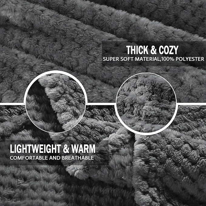 Exclusivo Mezcla Fleece Throw Blanket Extra Large, Super Soft and Warm Blankets for Couch, Sofa and Bed Waffle Textured, Cozy, Fuzzy and Lightweight (Dark Grey, 50x70 Inches)