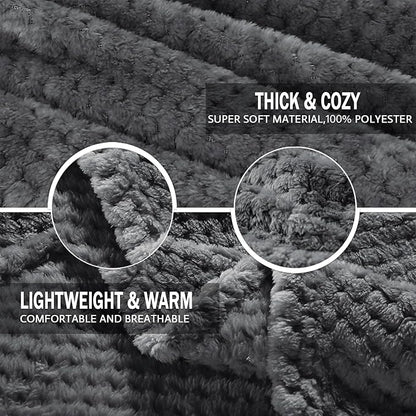 Exclusivo Mezcla Fleece Throw Blanket Extra Large, Super Soft and Warm Blankets for Couch, Sofa and Bed Waffle Textured, Cozy, Fuzzy and Lightweight (Dark Grey, 50x70 Inches)