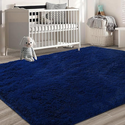 Shag Area Rugs for Bedroom Living Room,Ultra Soft Fluffy Area Rugs for Dorm,Indoor Carpet Nursery Rugs for Kids Girls Room Home Decor (Blue, 8x10 Feet)