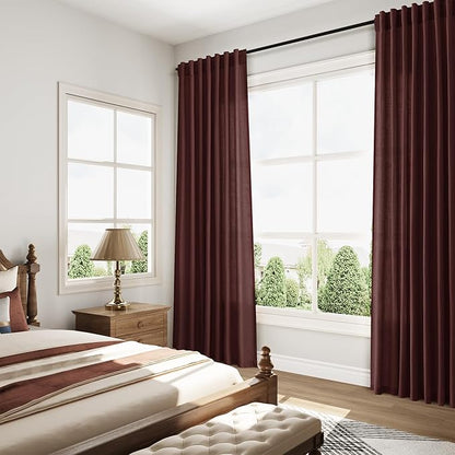Nanspring Reddish Brown Linen Curtains 84 Inch Length 2 Panels Set for Living Room Back Tab Light Filtering Semi Sheer Curtain for Bedroom Farmhouse Drapes, 52x84 Inch, 2 Panels
