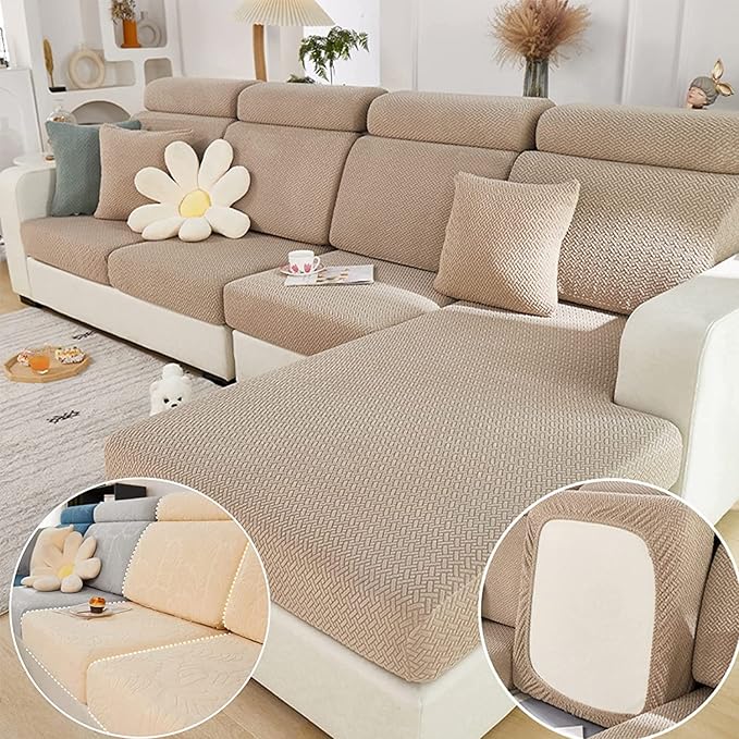 Couch Cushion Covers for Sofa Couch Covers Wear-Resistant Universal Sofa Cover Washable Stretch for Sectional Slipcovers (Texture-Light Coffee,Back Cover L)