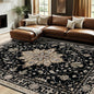RELEANY Area Rugs 7'x10' Washable Non-Slip, Floral Vintage Distress Print Pattern Medallion Carpet for Living Room Bedroom Dining Room, Black Brown Neutral Dark Tan