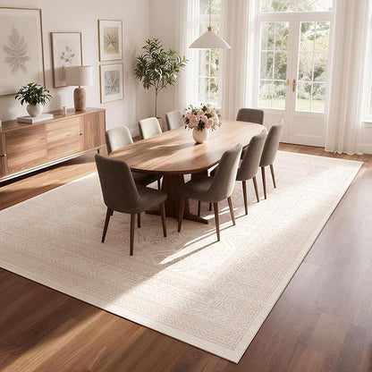 Washable Rugs 8x10 Area Rugs for Living Room- Large Vintage Rugs for Bedroom,Dining Room,Ultra Soft Low Pile Foldable Carpet with Non Slip Rubber Backing,Neutral Accent Rug(Light Brown)
