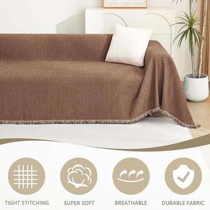 MYSKY HOME Couch Covers for 3 Cushion Couch Sofa, Sectional Couch Cover L Shape Chenille Couch Cushion Covers for Pets, Furniture Protector Cover for Dogs, Kids, 91"X150", Camel