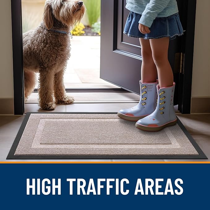 OLANLY Front Door Mat Indoor Outdoor Entrance, Waterproof All-Season, All-Weather Doormat, Sturdy Natural Rubber, Low Profile, Easy Clean Patio Porch Entryway Mat, 47x23, Camel