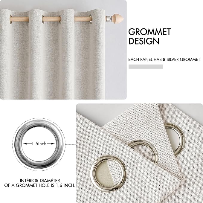MIULEE Linen Textured Curtains for Bedroom Solid 100% Blackout Thermal Insulated Cream White Grommet Room Darkening Curtains & Drapes Luxury Decor for Living Room Nursery 52 x 45 Inch (2 Panels)