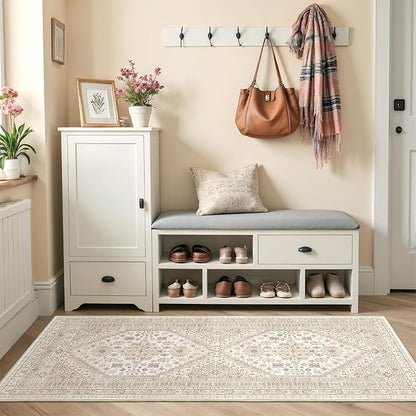 Runner Rug 2x6, Ultra-Thin Entryway Rug Non Slip Washable Rugs for Laundry Room, Runners for Hallways, Vintage Soft Rugs for Living Room, Kitchen, Bedroom(Cream/Beige,2'x6')