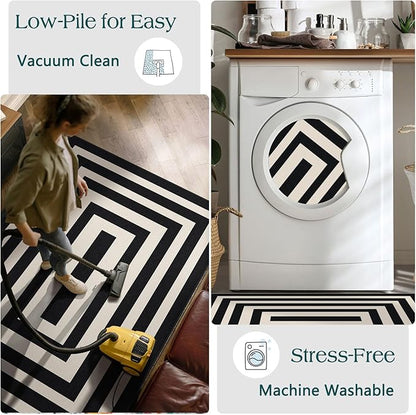 Front Door Mat Outside Entrance - 2x3 Modern Non-Slip Washable Doormat Indoor Outdoor Entrance Black White Geometric Striped Rug Small Throw Rugs for Entryway Bedroom Kitchen Front Porch Decor