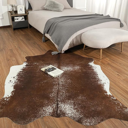 AROGAN Western Decor Faux Fur Cowhide Rug, Middle Size Premium Animal Skin Cow Hide Rug, Sturdy Cow Print Rugs for Wall Decor, Western Floor Carpet for Bedroom Living Room, Brown