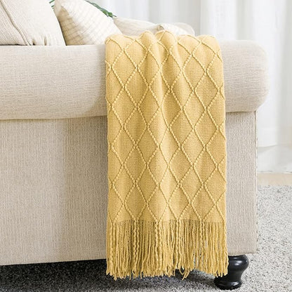 BOURINA Mustard Throw Blanket 50x60 Inches Throw Textured Solid Soft Sofa Couch Decorative Knit Blanket