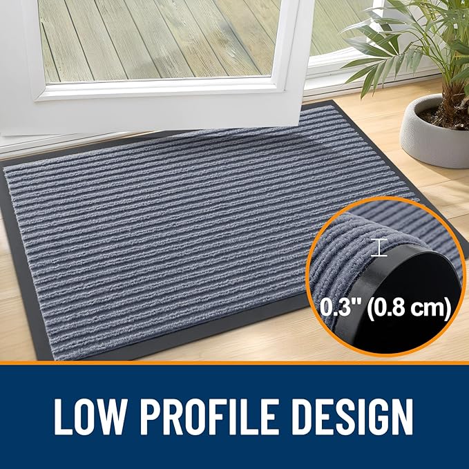 OLANLY Front Door Mat Indoor Outdoor Entrance, 2-Pack 35 x 23 Inch, Waterproof Heavy Duty Doormat, Fade Resistant, Low Profile, Easy Clean Patio Porch Welcome Floor Mats for Entry, Ash Grey
