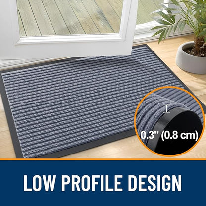 OLANLY Front Door Mat Indoor Outdoor Entrance, 2-Pack 35 x 23 Inch, Waterproof Heavy Duty Doormat, Fade Resistant, Low Profile, Easy Clean Patio Porch Welcome Floor Mats for Entry, Ash Grey