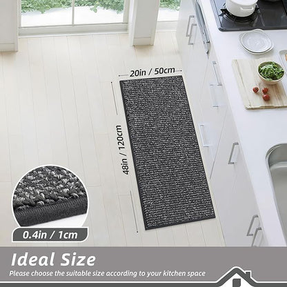 BEQHAUSE Kitchen Runner Rugs 20"x48", Non-Slip Kitchen Mats for Floor, Super Absorbent and Stain Resistant Kitchen Rug, Machine Washable Rugs for Kitchen, Hallway, Laundry & Sink, Charcoal