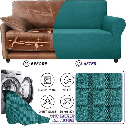ZNSAYOTX Super Stretch Couch Cover (72"-92") Universal Sofa Covers with Elastic Bottom, Dog Cat Pets Friendly Washable Furniture Protector Fitted Sofa Slipcovers Stay in Place (Peacock Teal, Sofa)