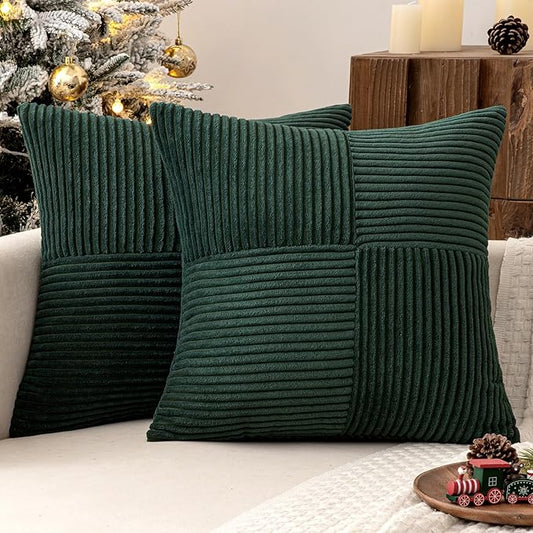 MIULEE Army Green Decorative Throw Pillow Covers 16x16 Inch for Couch Bed Sofa Pack of 2 Boho Farmhouse Throw Pillows Soft Cross Corduroy Patchwork Textured Cushion Cases
