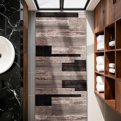 LIANLAM 2x6 Washable Runner Rug for Hallway&Kitchen,Non-Slip Long Carpet with Vintage Checkered Design,Ultra-Thin Low Pile,Stain Resistant Easy Clean Floor Mat for High Traffic Areas(2x6,Chocolate)
