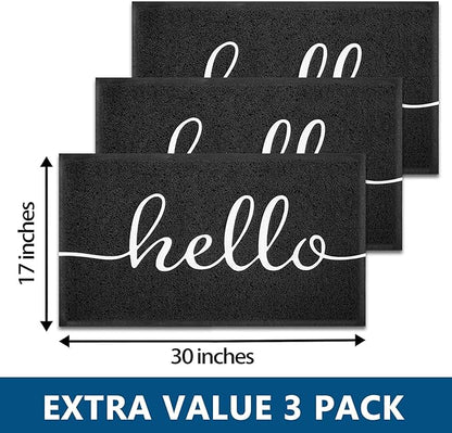 EARTHALL Door Mat 3-Pack Outside Inside Hello Doormat 30"x17.5" Durable Floor Mat Non Slip Rug Ultra Absorb Mud Easy Clean Front Doormat for Garage, Entryway, Patio, High Traffic Areas, Black