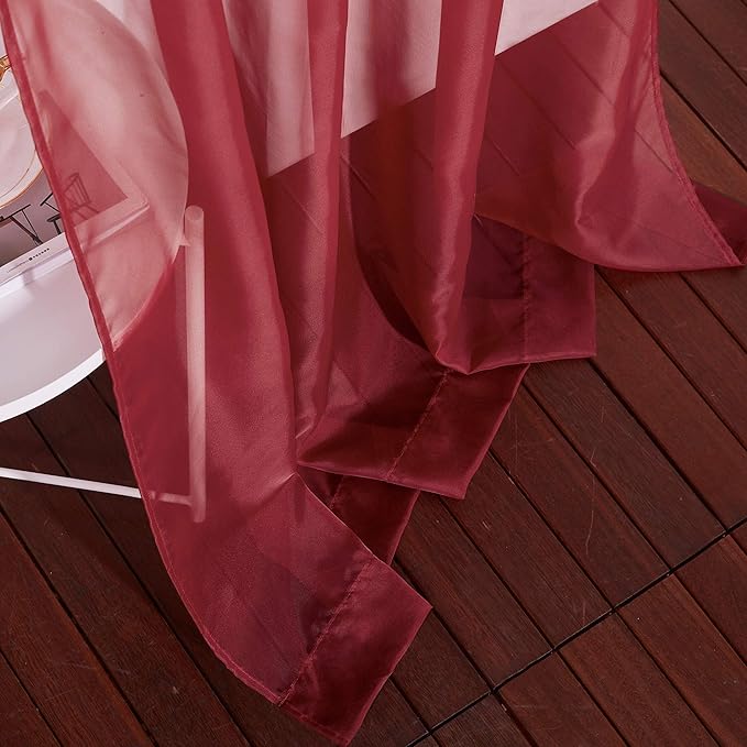 NICETOWN Sheer Window Curtains Panels - Lighter Filtering Thin Soft Home Decor Fashion Ring Top Voile Window Draperies for Living Room/Master Bedroom (W54 x L96 Inches, Haute Red, 1 Pair)