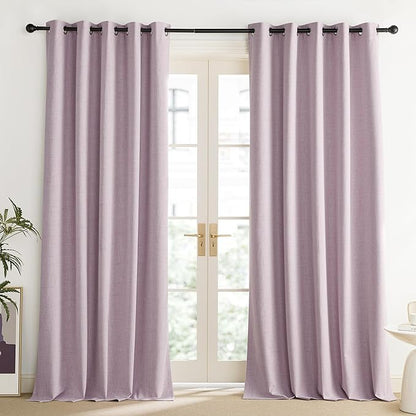 NICETOWN Pink Vintage Linen 100% Blackout Curtains for Living Room, Thermal Insulated Curtains 108“ Long, Noise Reducing Window Treatment Drapes for Home Office, 62" Wide Per Panel, Set of 2