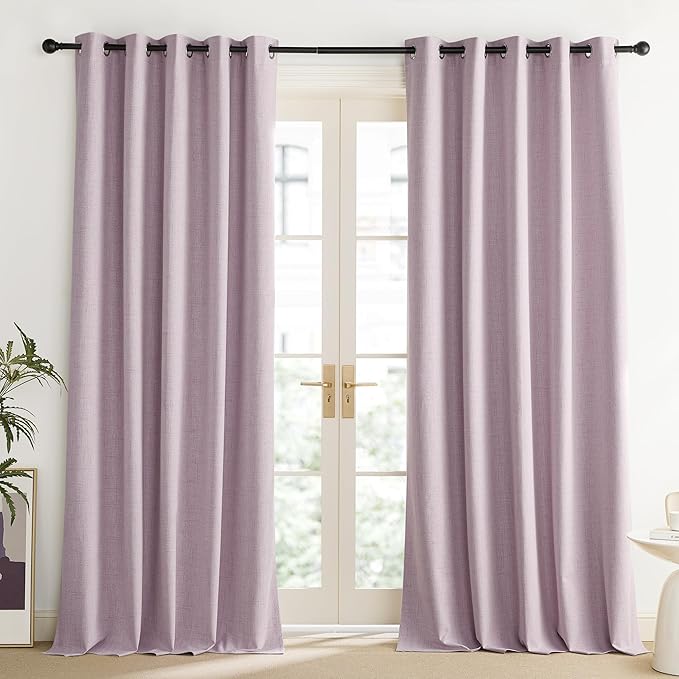 NICETOWN Pink Vintage Linen 100% Blackout Curtains for Living Room, Thermal Insulated Curtains 102“ Long, Noise Reducing Window Treatment Drapes for Home Office, 62" Wide Per Panel, Set of 2