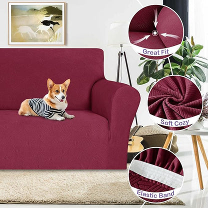 ZNSAYOTX Oversized Super Stretch Couch Cover (92"-115"), New Universal Sofa Covers Comfortable & Durable, Dog Cat Pets Friendly Extra Large Spandex Sofa Slipcovers (Wine Red, XL Sofa)