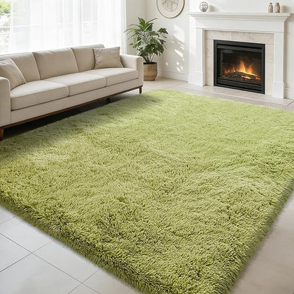 9x12 Fluffy Area Rugs for Living Room,Large Fuzzy Shag Area Rug for Bedroom,Grass Green Soft Non-Shedding Indoor Plush Carpet for Kids Bedroom Nursery Home Decor