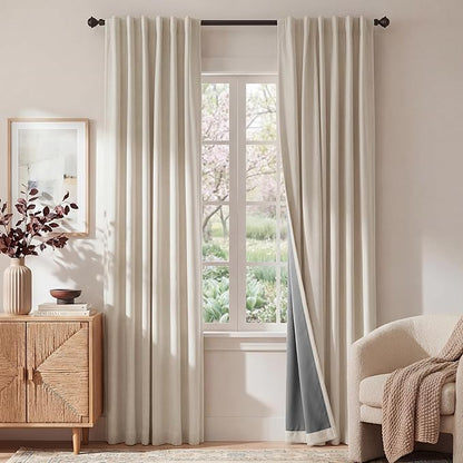 RYB HOME Warm Sand 100% Blackout Curtains for Bedroom, Linen Drapes Back Tab&Rod Pocket, Thermal Insulated Privacy Assurd Curtains for Sliding Glass Doors/Dining/Living Room, W52 x L102, 2 Panels