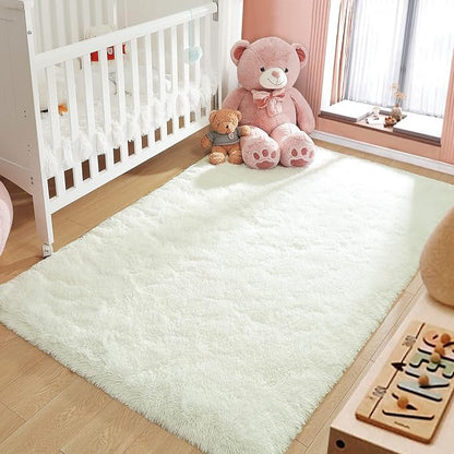 LOCHAS Ultra Soft Indoor Modern Area Rugs Fluffy Living Room Carpets for Children Bedroom Home Decor Nursery Rug 3x5 Feet, Cream