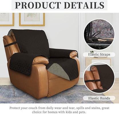 ISSUNTEX Double Protection 100% Waterproof Recliner Covers for Living Room, Reversible Furniture Protector Recliner Couch Sofa Slipcover for Dogs, Pets, Kids (Oversized Recliner, Chocolate/Beige)
