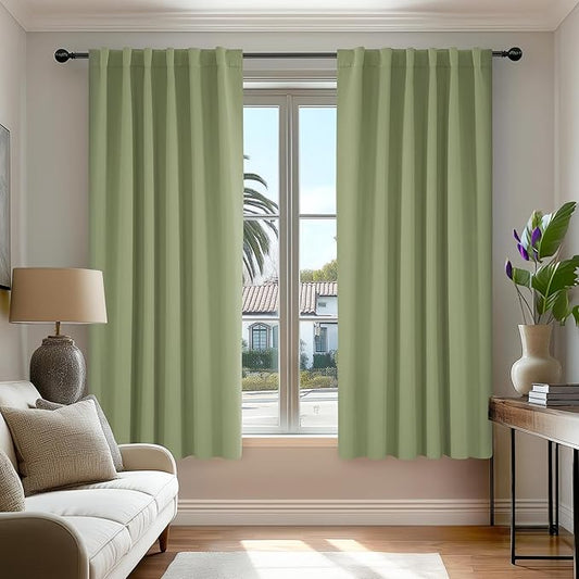 Deconovo Blackout Curtains, Thermal Insulated, W52 x L45 2 Panels, Back Tab, Machine Washable, Room-Darkening Drapes for Bedroom/Living Room Sage Green