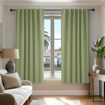 Deconovo Blackout Curtains, Thermal Insulated, W52 x L54 2 Panels, Back Tab, Machine Washable, Room-Darkening Drapes for Bedroom/Living Room Sage Green