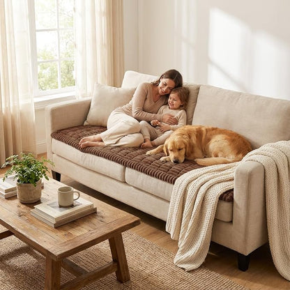 Smiry Couch Cover for Dogs Washable, Non Slip Fuzzy Pet Couch Covers for 3 Cushion Sofa Pet Friendly, Thick Soft Sofa Slipcovers Cushion Protector (Brown, 27.6" x 47")