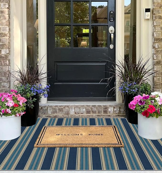3x5 Striped Entry Rug - Small Washable Indoor Outdoor Mats for Front Door Non-Slip Porch Rug Navy Blue Coastal Throw Rugs for Bedroom Entryway Kitchen Office Welcome Layer Doormat Decor