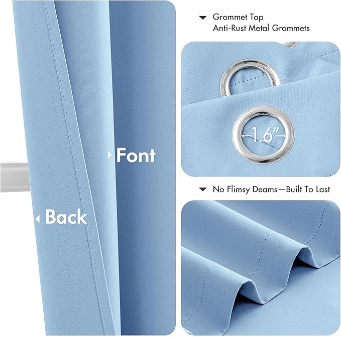 MIULEE Sky Blue Blackout Curtains for Bedroom Living Room 54 Inches Long 2 Panels, Thermal Insulated Room Darkening Drapes Solid Grommet Noise Reduction Light Blocking Window Treatments 40x54 Inch