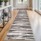 Lansny Modern Abstract Runner Rug 2.6x12, Dark Light Brown White Washable Long Kitchen Runner Non-Slip Soft Hallway Rug Runner Thin Print Faux Wool Carpet for Entryway Bedroom Laundry Room Indoor