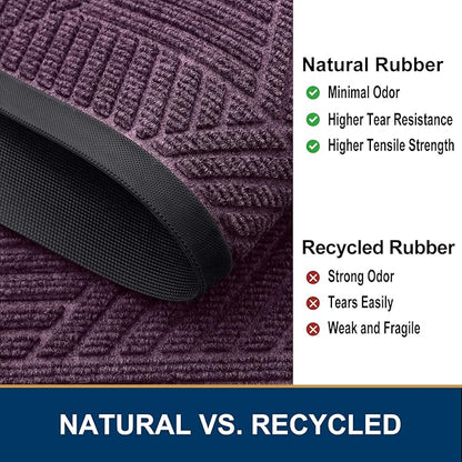 Smiry Front Door Mat Outside Entrance, Heavy Duty Sturdy Natural Rubber Doormat, Trap Dirt and Moisture, Easy Clean Low Profile Mats for Indoor Outdoor Entry, Irregular Triangle (47x32, Purple)